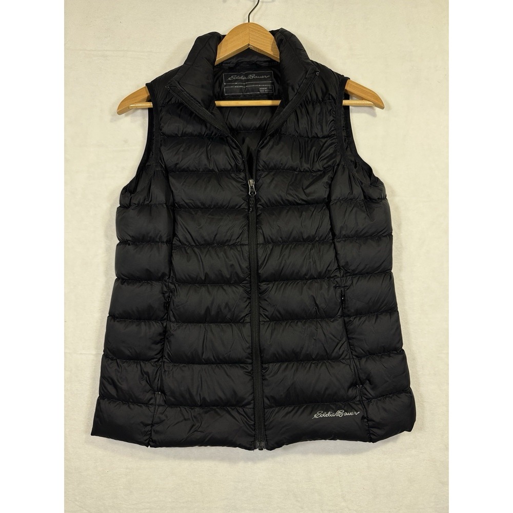 Eddie Bauer Vest Womens Size Medium Black EB650 Goose Fill Down Full Zip Puffer